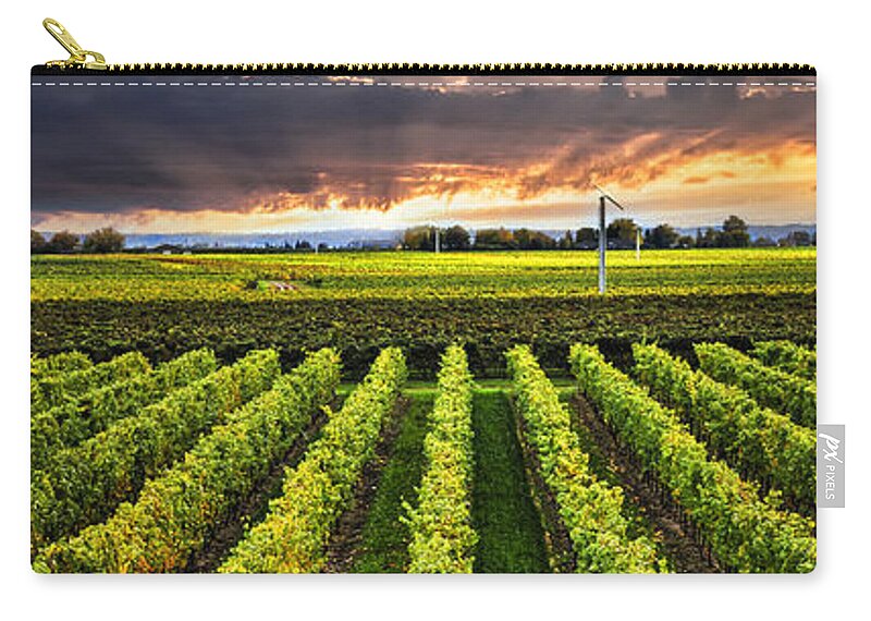 Vineyard Zip Pouch featuring the photograph Vineyard and sunset sky by Elena Elisseeva