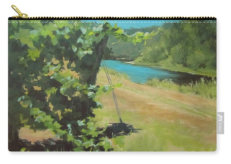 River Zip Pouch featuring the painting Vineyard on the River by Karen Ilari