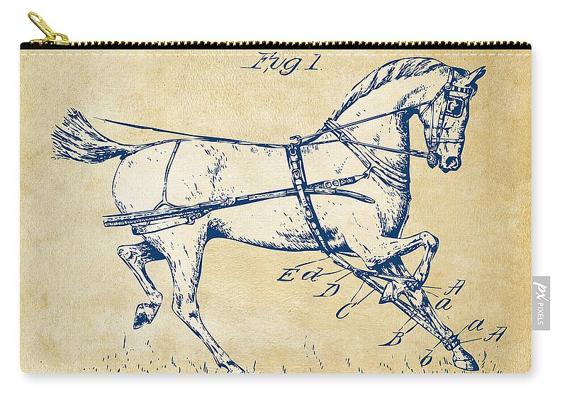 Horse Zip Pouch featuring the digital art Vintage 1900 Horse Hobble Patent Artwork by Nikki Smith