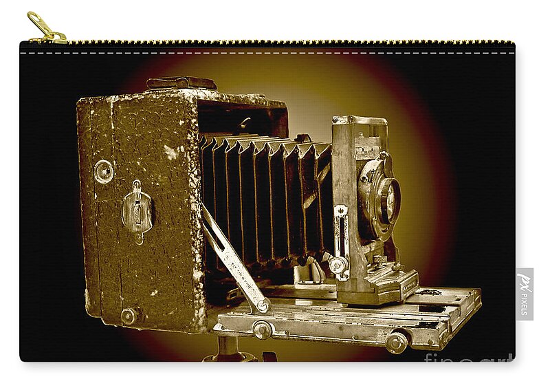 Camera Zip Pouch featuring the photograph Vintage Camera Sepia Wall Art by Carol F Austin