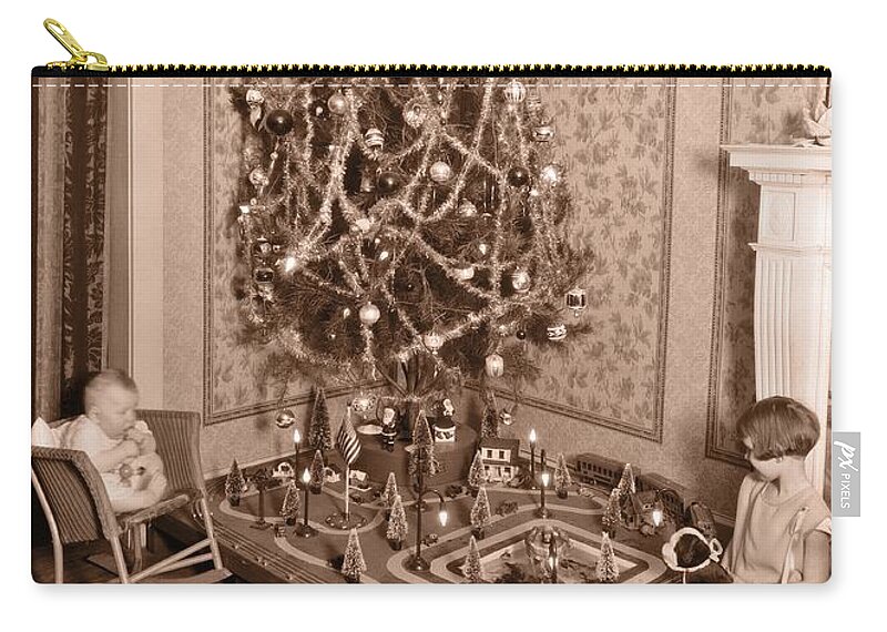 Vintage Zip Pouch featuring the photograph Vintage Christmas Tree Card by Edward Fielding