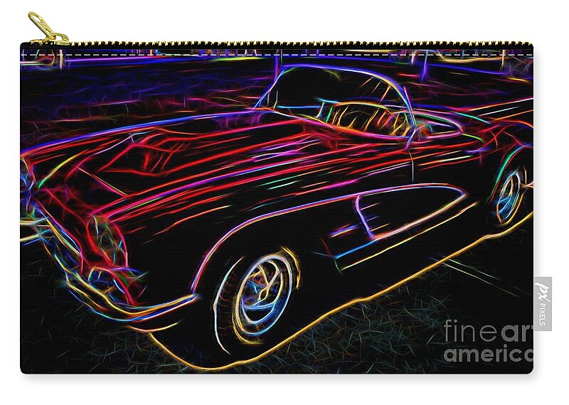 Corvette Zip Pouch featuring the photograph Vintage Corvette - Classic Car - Neon by Gary Whitton