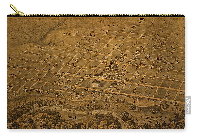 Vintage Zip Pouch featuring the mixed media Vintage Fort Worth Texas in 1876 City Map On Worn Canvas by Design Turnpike