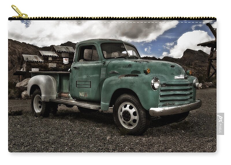 Car Zip Pouch featuring the photograph Vintage Green Chevrolet Truck by Gianfranco Weiss