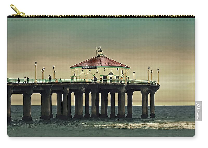 Manhattan Beach Zip Pouch featuring the photograph Vintage Manhattan Beach Pier by Kim Hojnacki