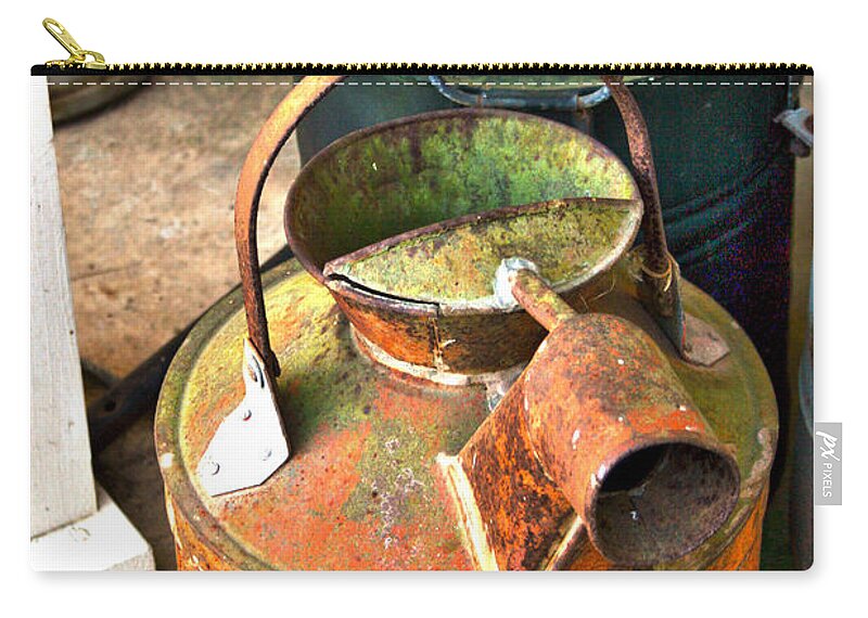 Vintage Zip Pouch featuring the photograph Vintage Orange and Green Galvanized Containers by Lesa Fine