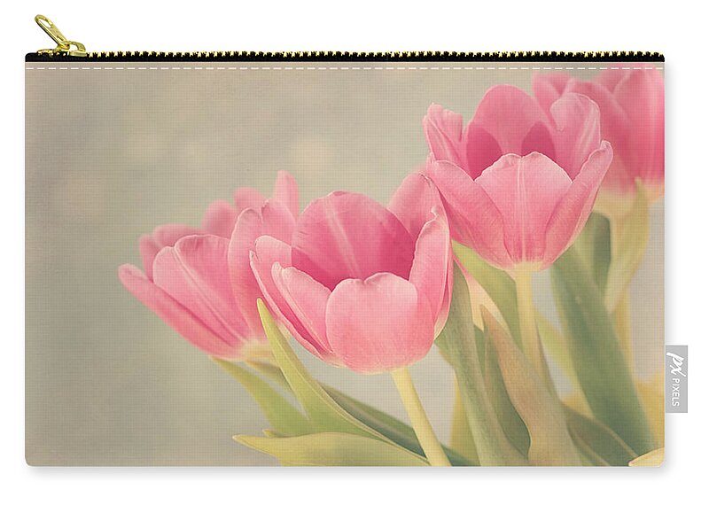 Tulip Zip Pouch featuring the photograph Vintage Pink Tulips by Kim Hojnacki