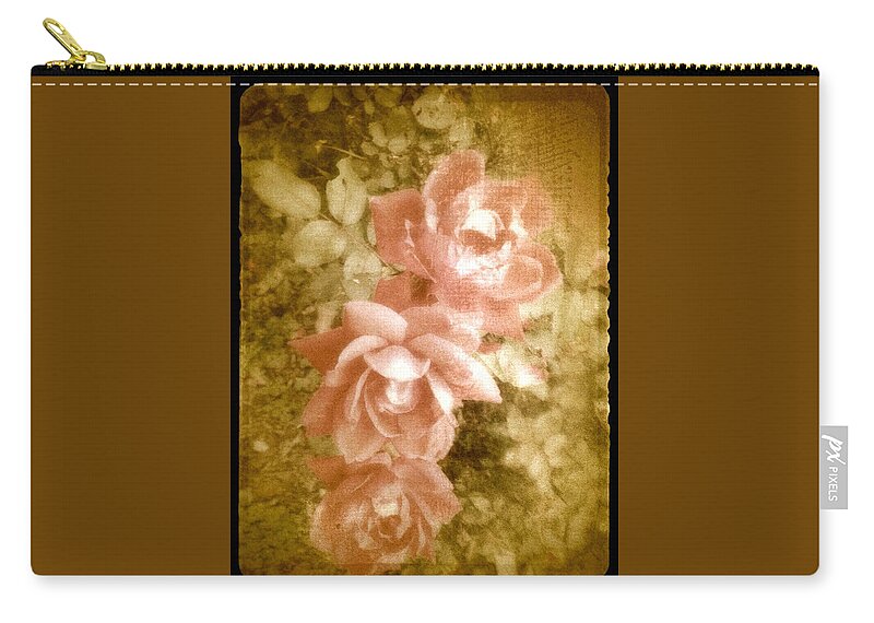  Vintage Pink Roses Shabby Chic Zip Pouch featuring the digital art Vintage Pink Roses Shabby Chic by Femina Photo Art By Maggie