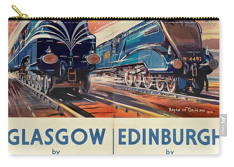 Glasgow Carry-all Pouch featuring the digital art Vintage Train Travel - Glasgow and Edinburgh by Georgia Fowler