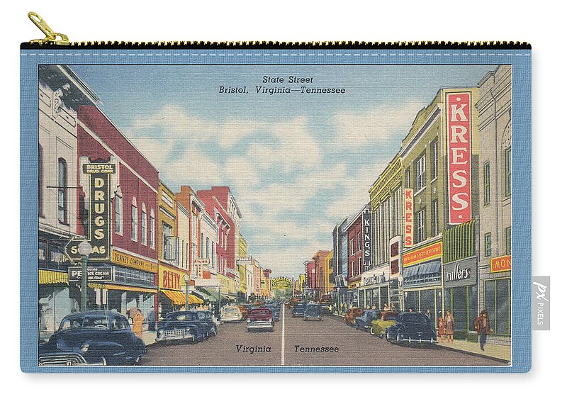 Bristol Zip Pouch featuring the digital art Vintage Va Tn postcard Kress by Denise Beverly