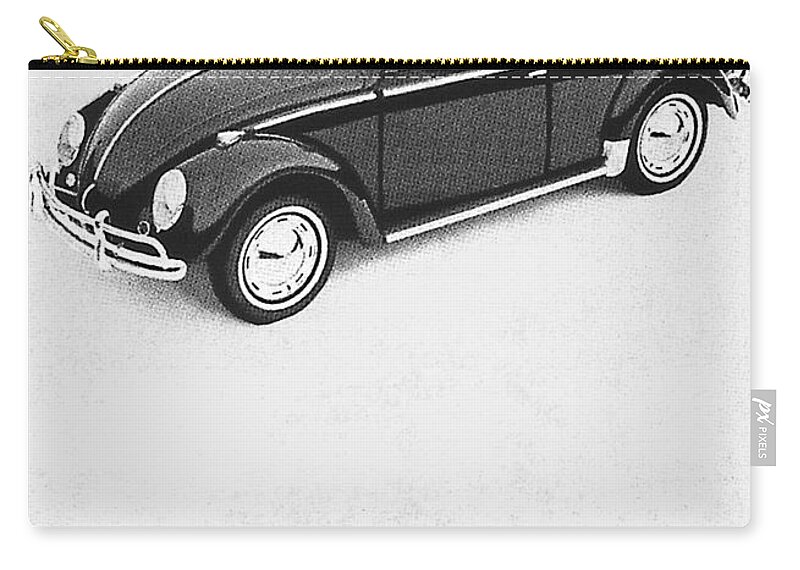 Why Is Our Top So Way Out Zip Pouch featuring the digital art Vintage VW Convertible Advert by Georgia Clare