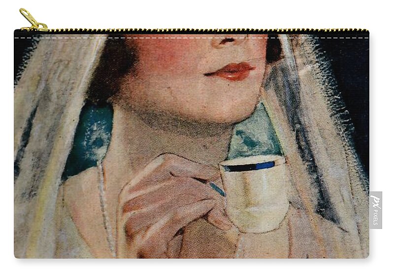 Vintage Zip Pouch featuring the photograph Vintage Woman With Tea by Deena Stoddard