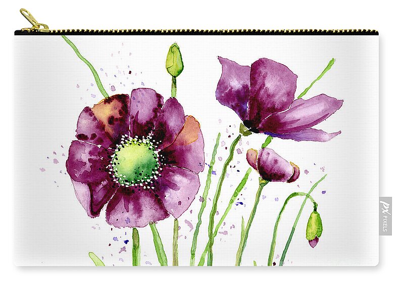 Poppy Zip Pouch featuring the painting Violet Poppies by Annie Troe