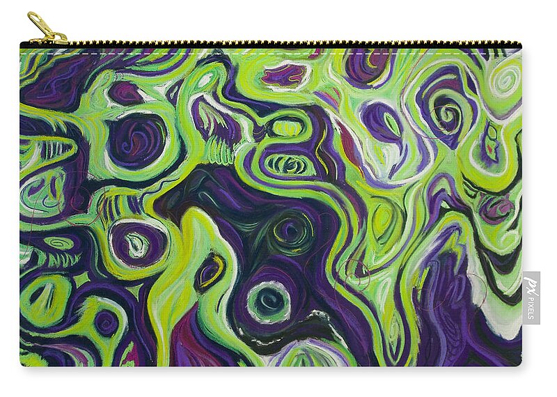 Purple Green Abstract Marbling Psychedelic Groovy Mineral Zip Pouch featuring the pastel Violeta e Verde by Brenda Salamone