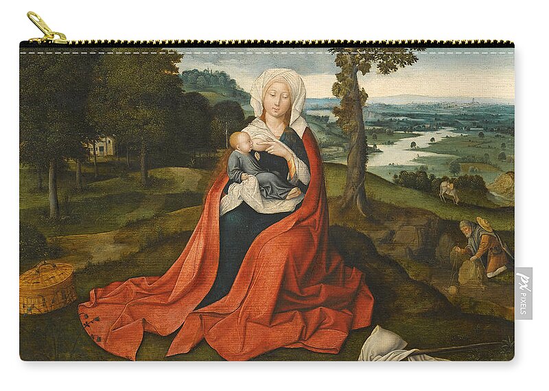 Workshop Of Joachim Patinir Zip Pouch featuring the painting Virgin and Child seated before an extensive Landscape by Workshop of Joachim Patinir