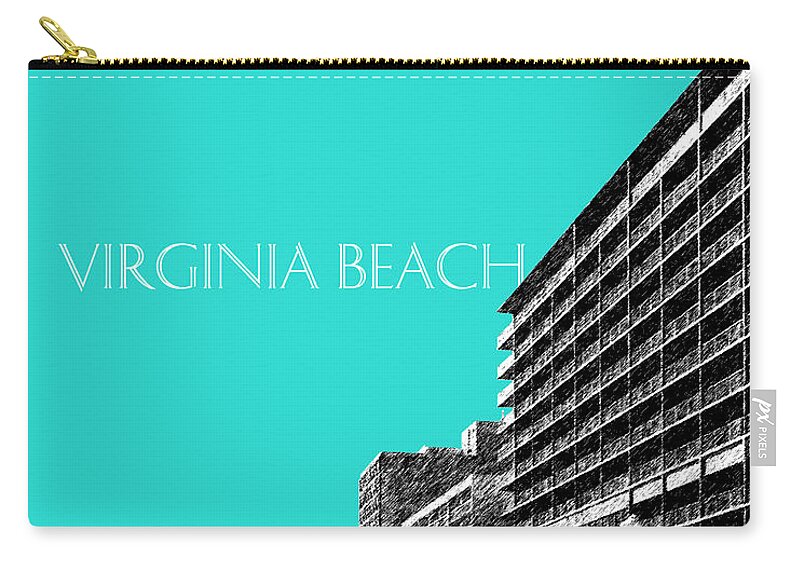 Architecture Carry-all Pouch featuring the digital art Virginia Beach Skyline Boardwalk - Aqua by DB Artist