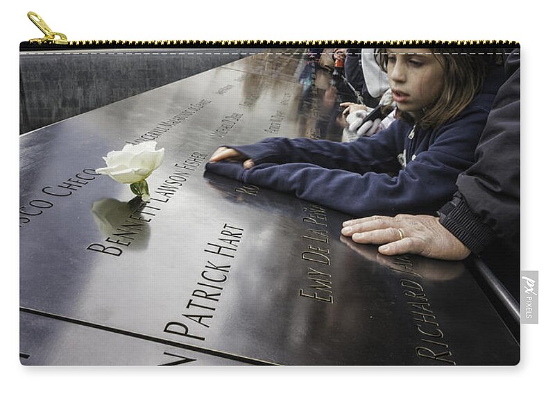 Tourists Zip Pouch featuring the photograph Visitors at the 911 Memorial by Fran Gallogly