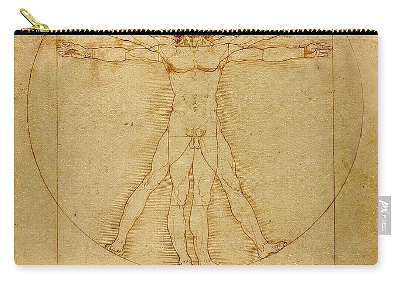 Leonardo Da Vinci Zip Pouch featuring the painting Vitruvian Man by Leonardo da Vinci
