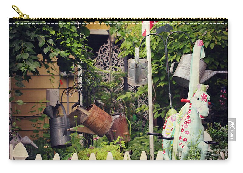 Garden Zip Pouch featuring the photograph Wacky Watering Can Garden by Beth Ferris Sale