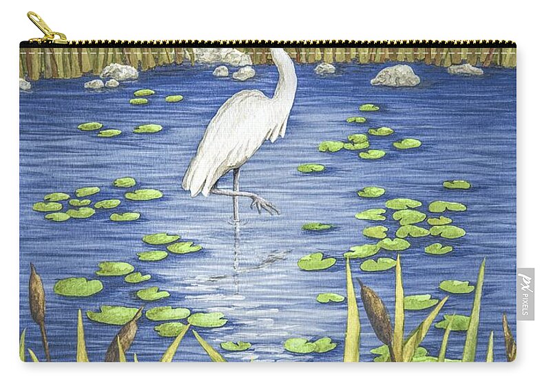 Print Zip Pouch featuring the painting Wading and Watching by Katherine Young-Beck
