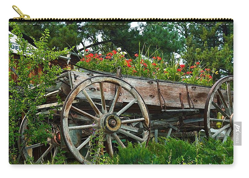  Antique Wagon Zip Pouch featuring the photograph Wagon Garden by Kae Cheatham