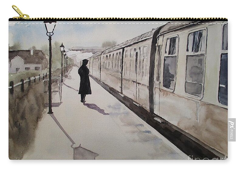 West Somerset Railway Zip Pouch featuring the painting Waiting At Williton by Martin Howard