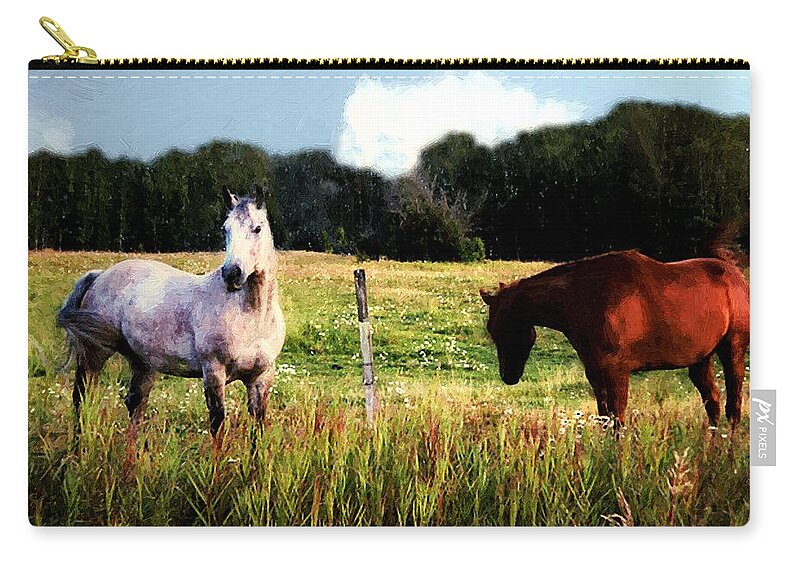 Horses Zip Pouch featuring the painting Waiting for Apples by RC DeWinter