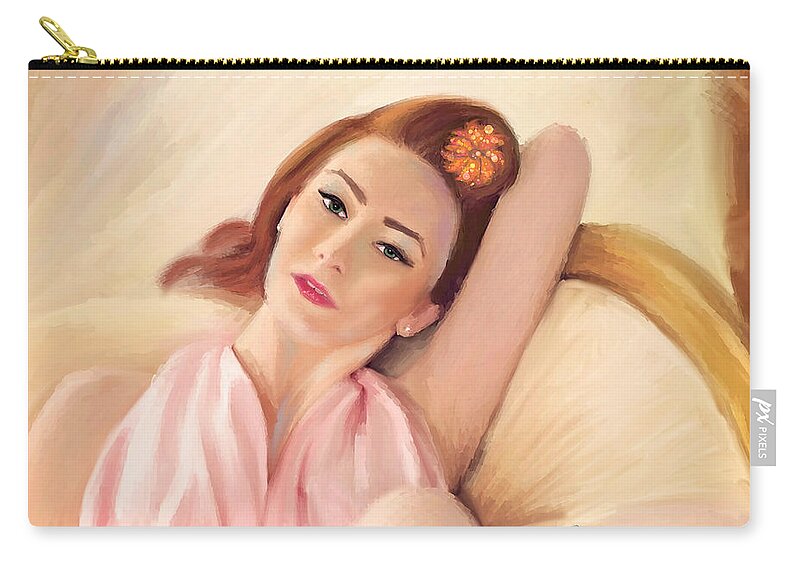 Glamour Zip Pouch featuring the painting Waiting Glamour by Angela Stanton