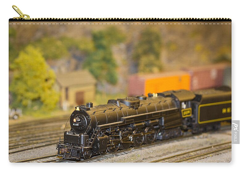 Train Zip Pouch featuring the photograph Waiting Model Train by Patrice Zinck