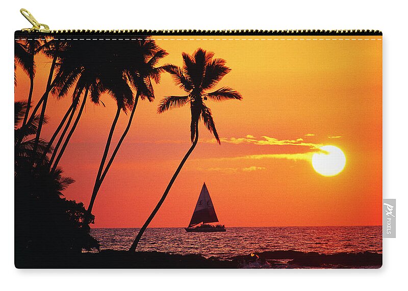 Bay Zip Pouch featuring the photograph Waiulua Bay Orange Sunset by Bob Abraham - Printscapes
