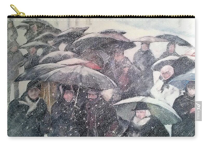 Snow Carry-all Pouch featuring the painting Walking In The Snow by Tomas Castano