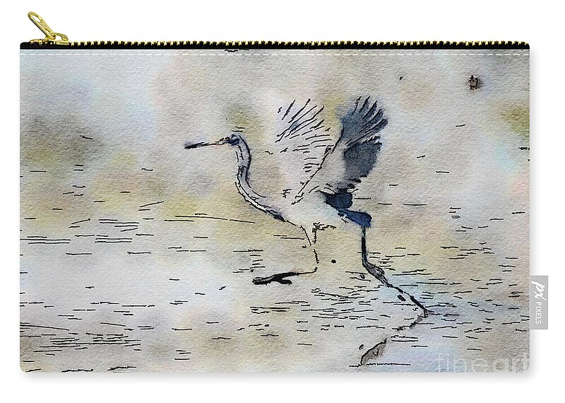 Tricolored Heron Zip Pouch featuring the photograph Walking on Water - Tricolored Heron by Kerri Farley