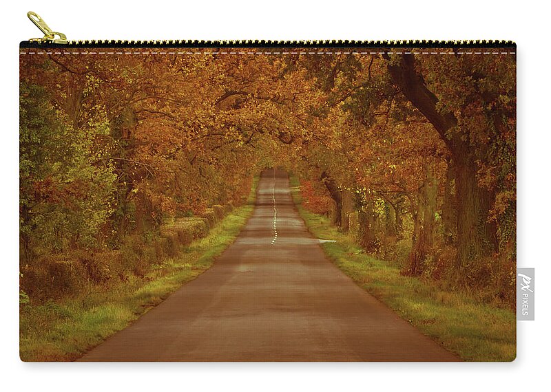 Scenics Zip Pouch featuring the photograph Walking The Autumnal Road by A Photo By Fletche
