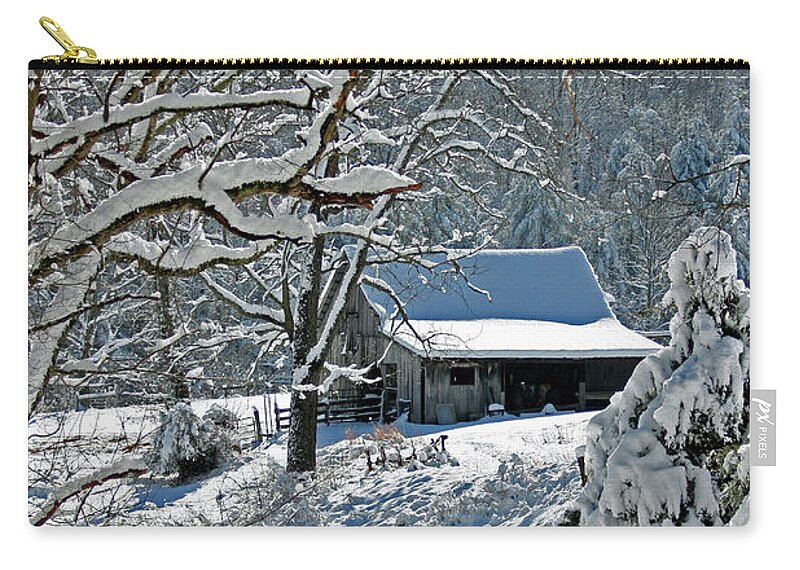Winter Zip Pouch featuring the photograph Walking Toward the Barn by Denise Romano