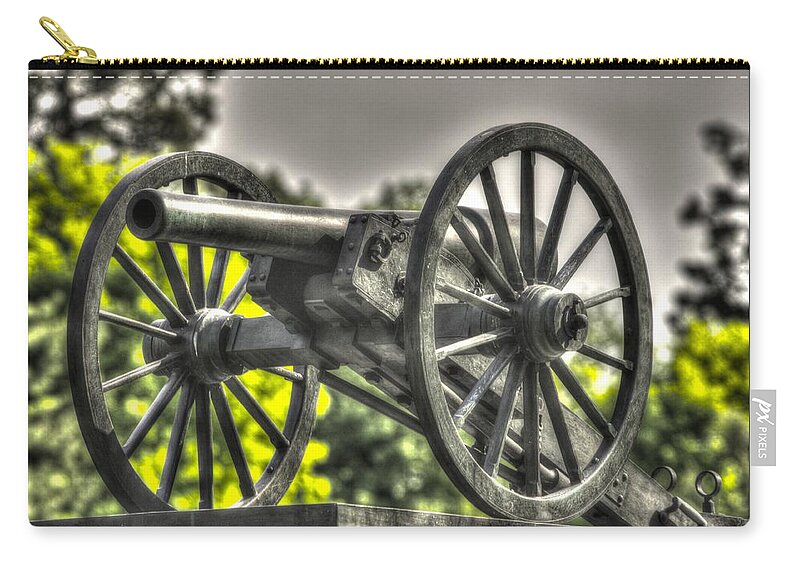 Civil War Zip Pouch featuring the photograph War Thunder - 5th NY Independent Battery 1st Excelsior Light Artillery Gettysburg National Cemetery by Michael Mazaika