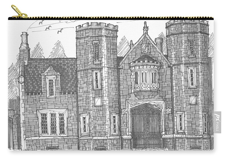 Bard College Zip Pouch featuring the drawing Ward Manor Bard College by Richard Wambach