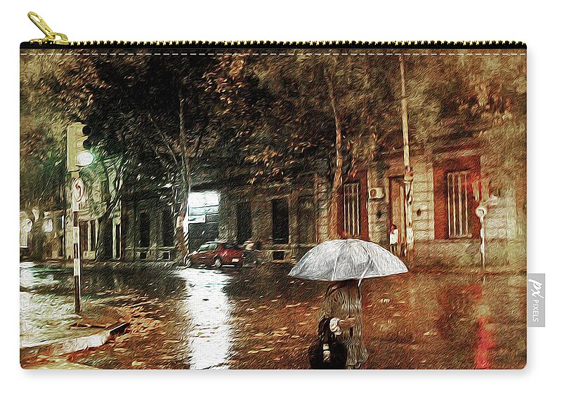 Rain Zip Pouch featuring the digital art Warm Rainy Evening by Pennie McCracken