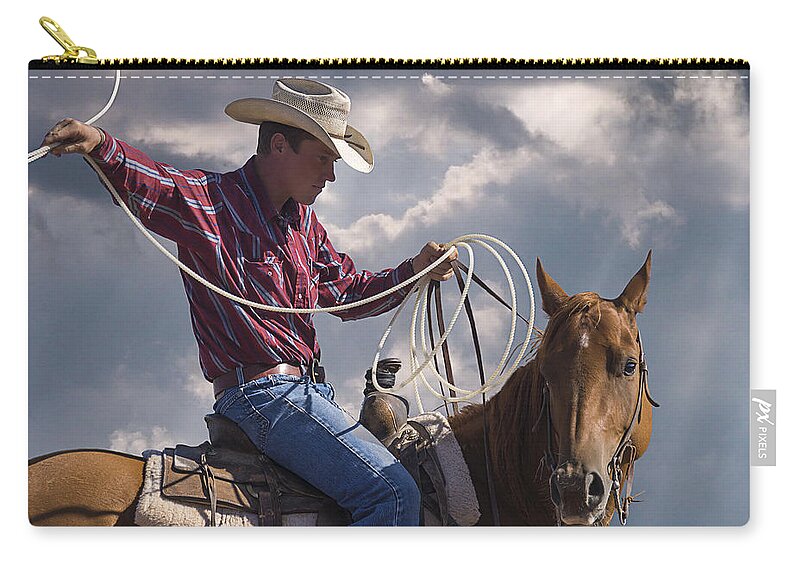 Warming Up To Rodeo Zip Pouch featuring the photograph Warming Up To Rodeo by Priscilla Burgers