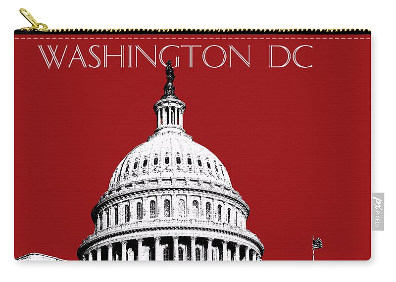 Architecture Zip Pouch featuring the digital art Washington DC Skyline The Capital Building - Dk Red by DB Artist