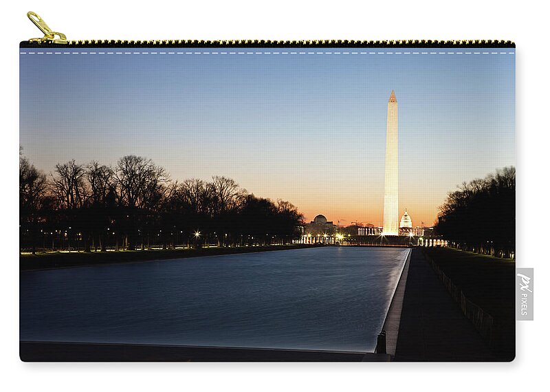 Built Structure Zip Pouch featuring the photograph Washington Monument At Sunrise by Markhatfield