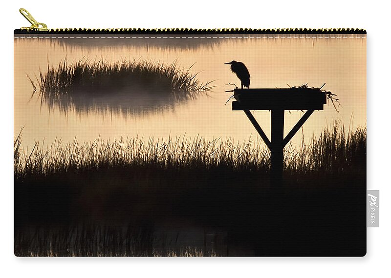 Heron Zip Pouch featuring the photograph Watchtower Heron Sunrise Sunset Image Art by Jo Ann Tomaselli