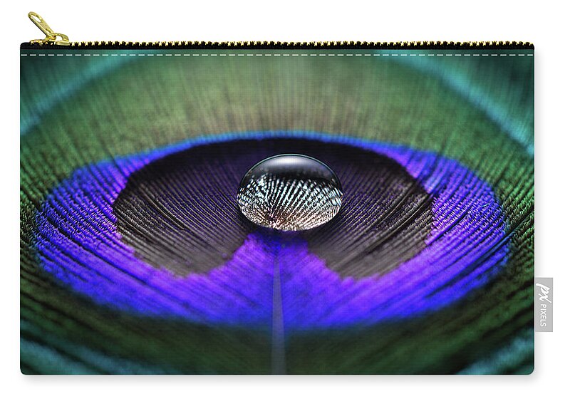 Tranquility Zip Pouch featuring the photograph Water Drop On Peacock Feather by Miragec