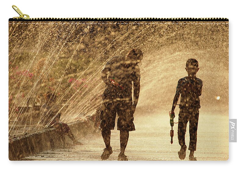 Southeast Asia Zip Pouch featuring the photograph Water Gunman Songkran Festival by By Chakarin Wattanamongkol