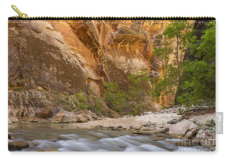 Zion Zip Pouch featuring the photograph Water in the Narrows by Bryan Keil