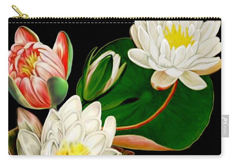 Water Lilies Zip Pouch featuring the mixed media Water Lilies by Anthony Seeker