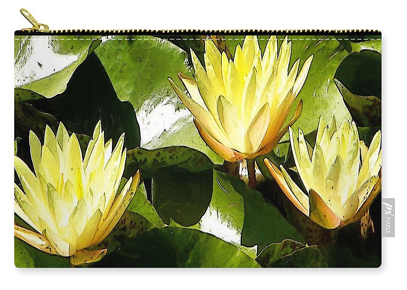 Water Lilies Zip Pouch featuring the digital art Water Lilly Explosion by Gary Olsen-Hasek