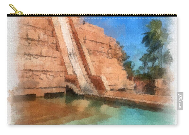 Aqua Park Zip Pouch featuring the digital art Water Slide at the Mayan Temple Atlantis Resort by Amy Cicconi