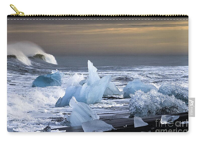 Sand Zip Pouch featuring the photograph Water versus ice by Gunnar Orn Arnason