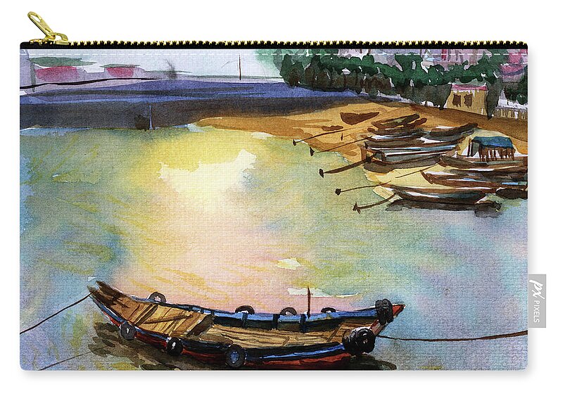 Tranquility Zip Pouch featuring the photograph Watercolor Boats At Xiamen Beach by Jin&bin