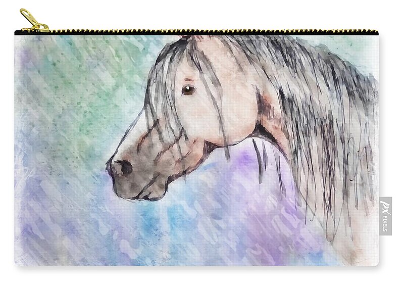 Nature Zip Pouch featuring the photograph Watercolor Horse head -digital paint by Debbie Portwood